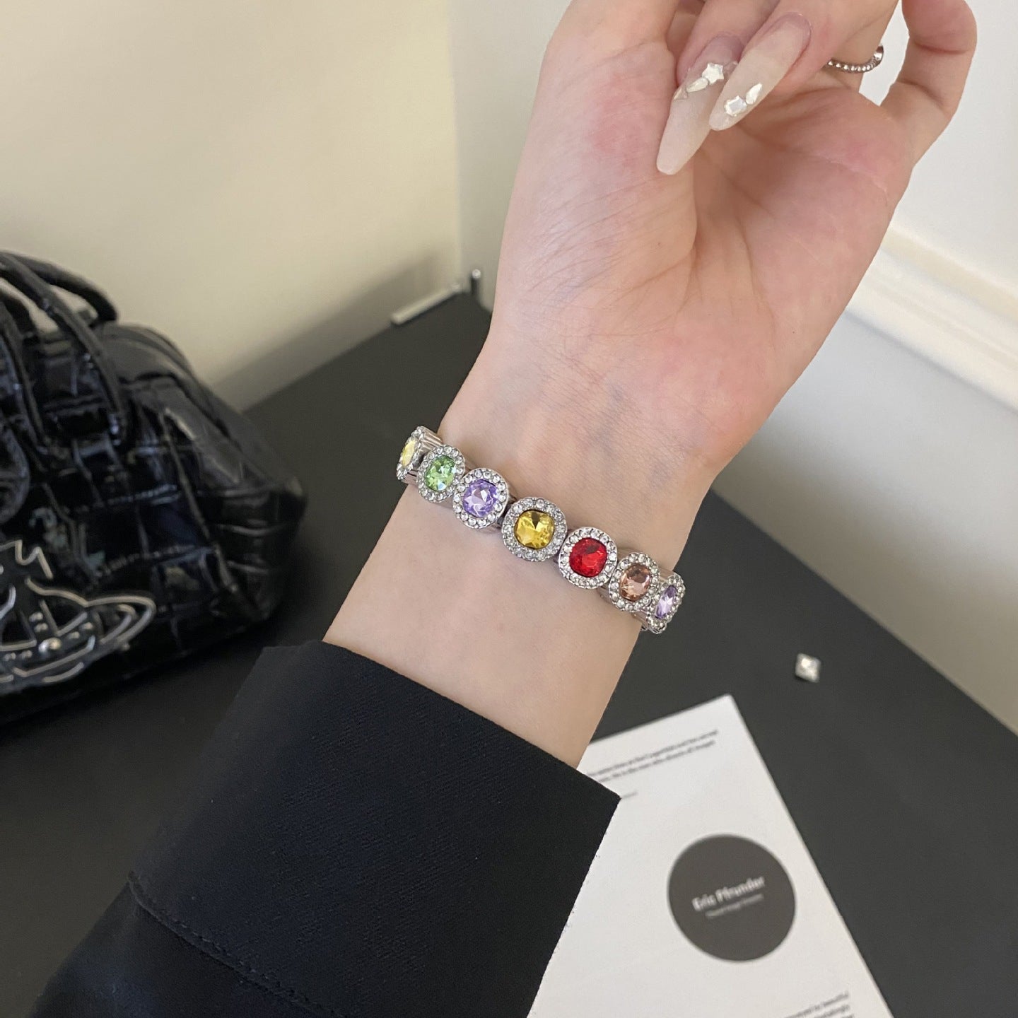 Rainbow Rhinestone Charm Bracelet