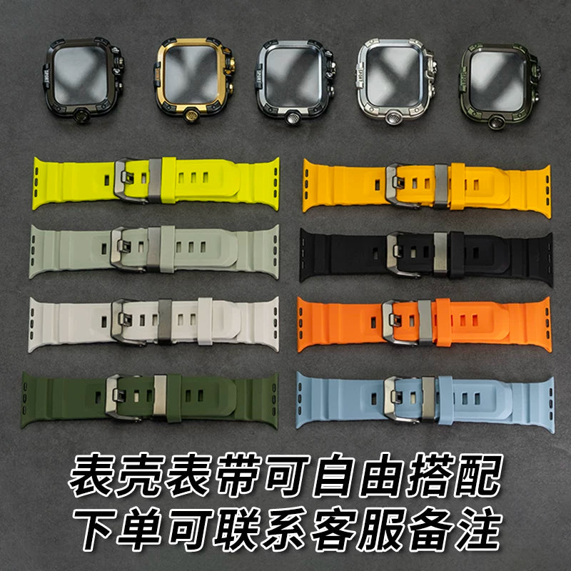 AppleWatch metal waterproof and dustproof protective case tempered film is suitable for Apple watch iwatch strap modification