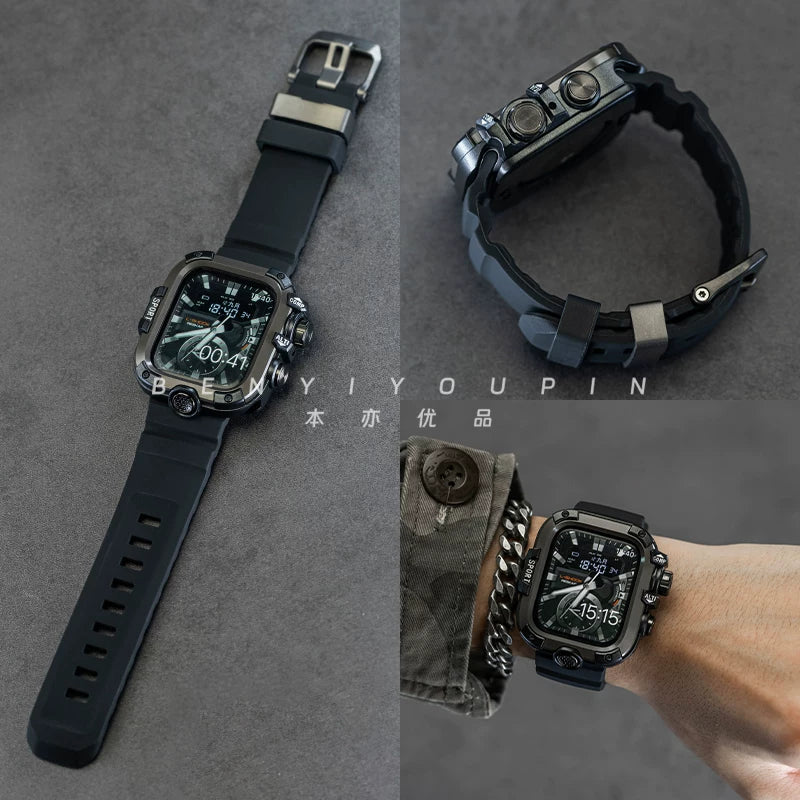 AppleWatch metal waterproof and dustproof protective case tempered film is suitable for Apple watch iwatch strap modification