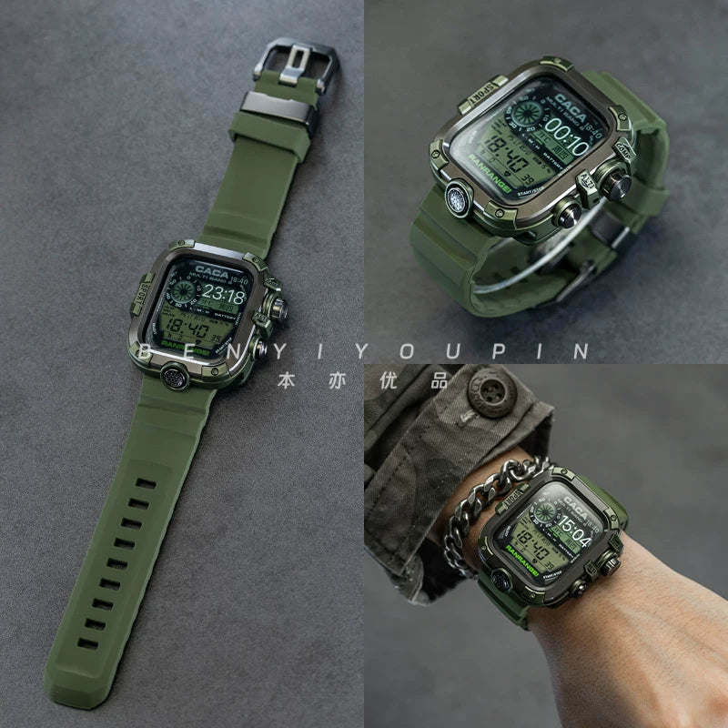 AppleWatch metal waterproof and dustproof protective case tempered film is suitable for Apple watch iwatch strap modification