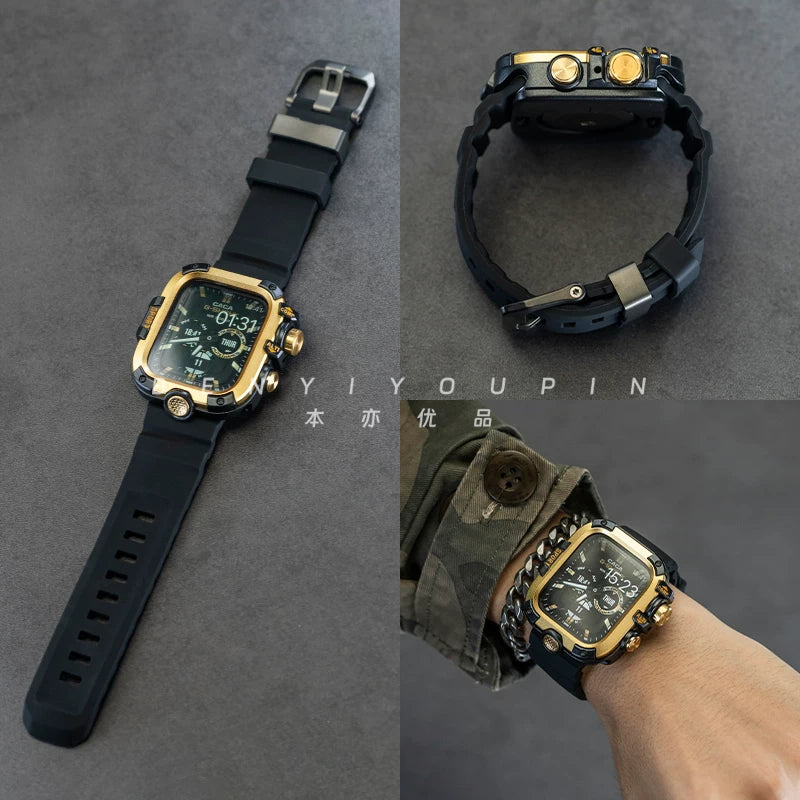 AppleWatch metal waterproof and dustproof protective case tempered film is suitable for Apple watch iwatch strap modification