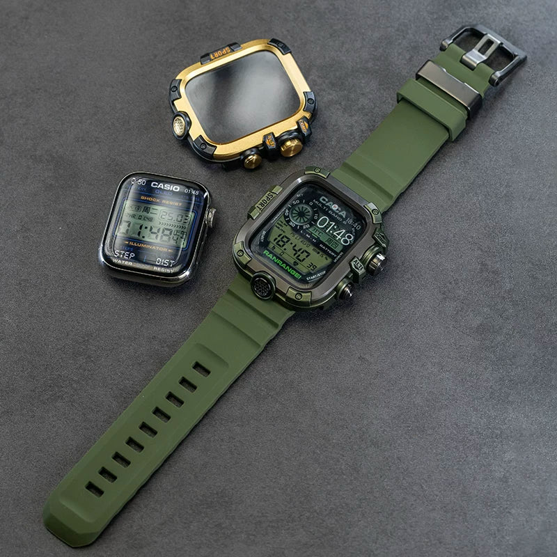 AppleWatch metal waterproof and dustproof protective case tempered film is suitable for Apple watch iwatch strap modification