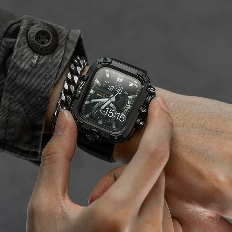 AppleWatch metal waterproof and dustproof protective case tempered film is suitable for Apple watch iwatch strap modification