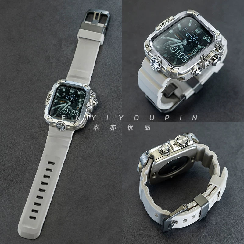 AppleWatch metal waterproof and dustproof protective case tempered film is suitable for Apple watch iwatch strap modification