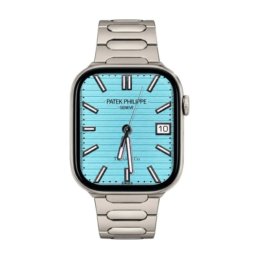 nautilus mod apple watch strap titanium bracelet edition on a clean white background